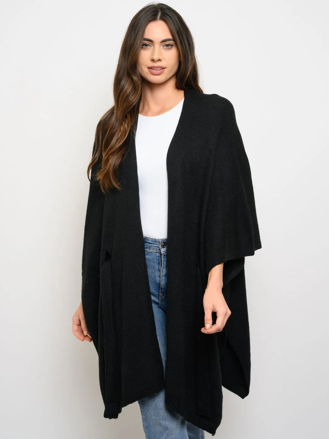 WOMEN'S 3/4 SLEEVE SELF TIE WRAP CARDIGAN