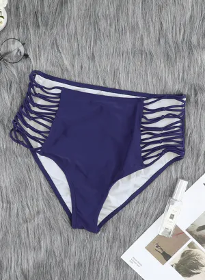 Women's Blue Hollow-out Sides High Waist Swim Bottoms