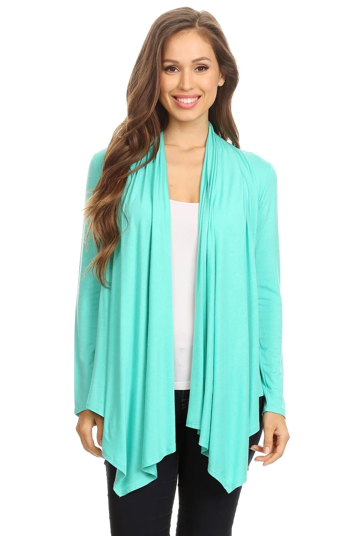 Women's Casual Solid Long Sleeve Drape Open Front Cardigan