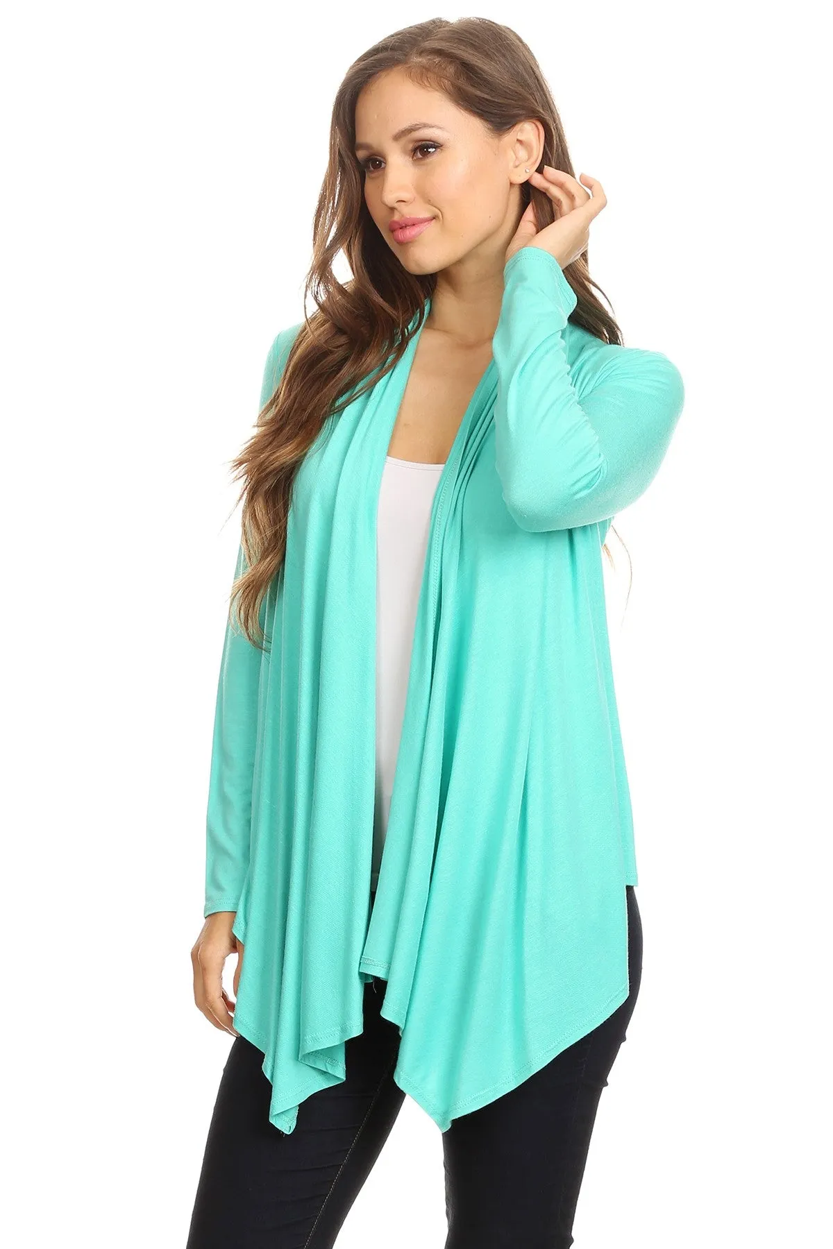 Women's Casual Solid Long Sleeve Drape Open Front Cardigan