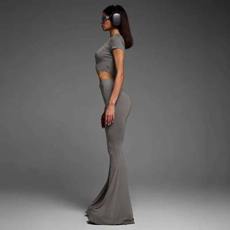 Women's Casual Two Piece Set with Short Sleeve Pullover and High Waist Bell-Bottoms
