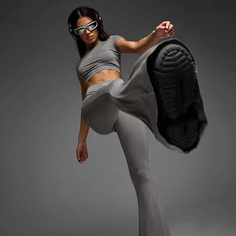 Women's Casual Two Piece Set with Short Sleeve Pullover and High Waist Bell-Bottoms