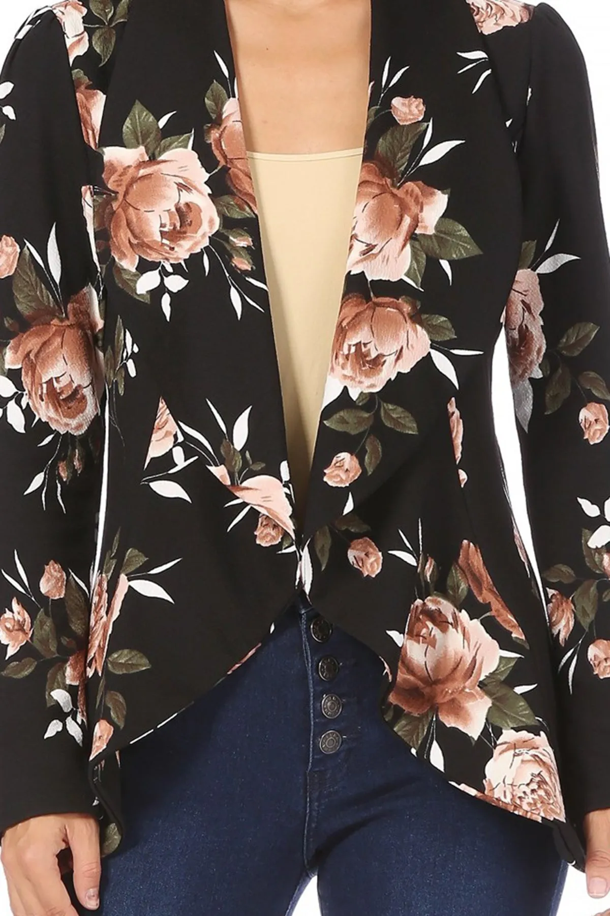 Women's Classic Floral Draped Open Front Lightweight Long Sleeve Blazer Jacket