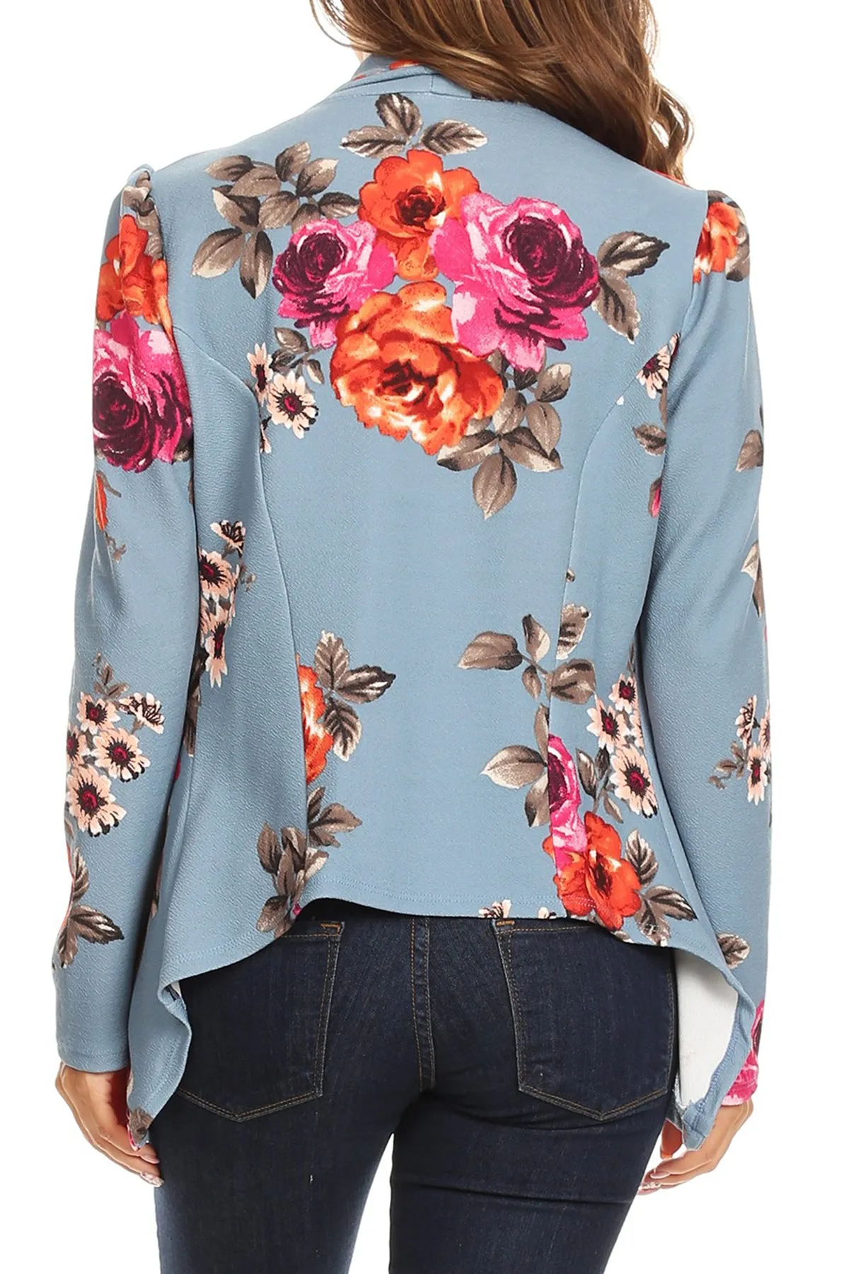 Women's Classic Floral Draped Open Front Lightweight Long Sleeve Blazer Jacket