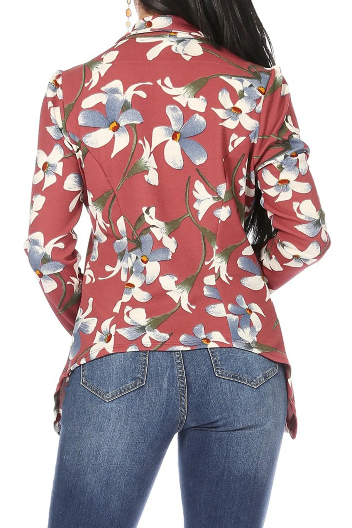 Women's Classic Floral Draped Open Front Lightweight Long Sleeve Blazer Jacket