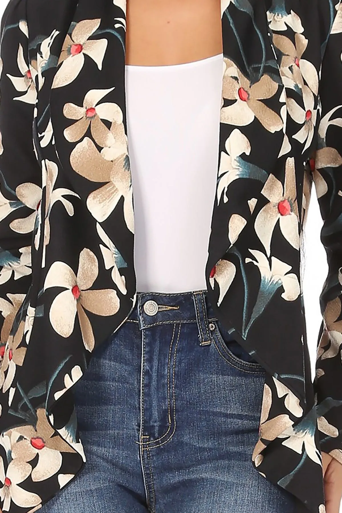 Women's Classic Floral Draped Open Front Lightweight Long Sleeve Blazer Jacket