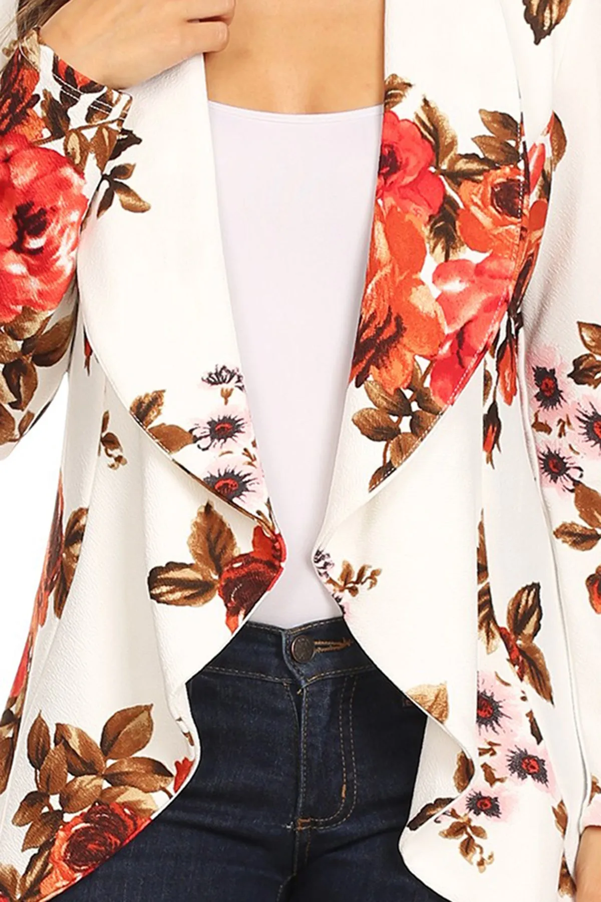 Women's Classic Floral Draped Open Front Lightweight Long Sleeve Blazer Jacket