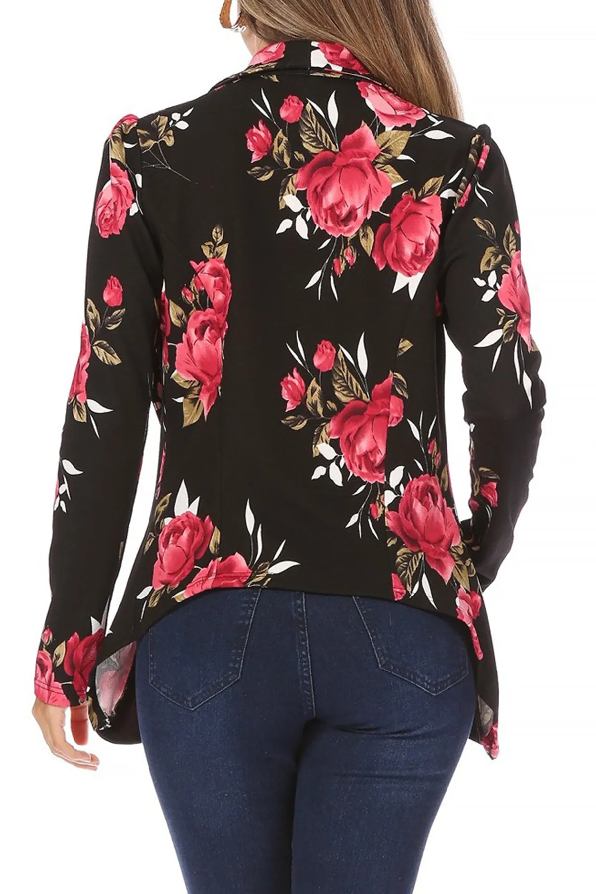 Women's Classic Floral Draped Open Front Lightweight Long Sleeve Blazer Jacket