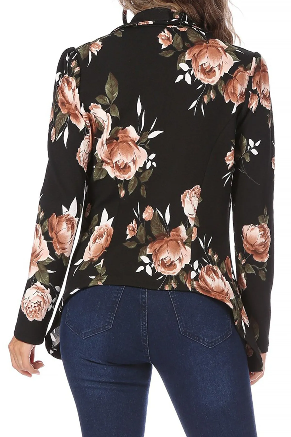 Women's Classic Floral Draped Open Front Lightweight Long Sleeve Blazer Jacket