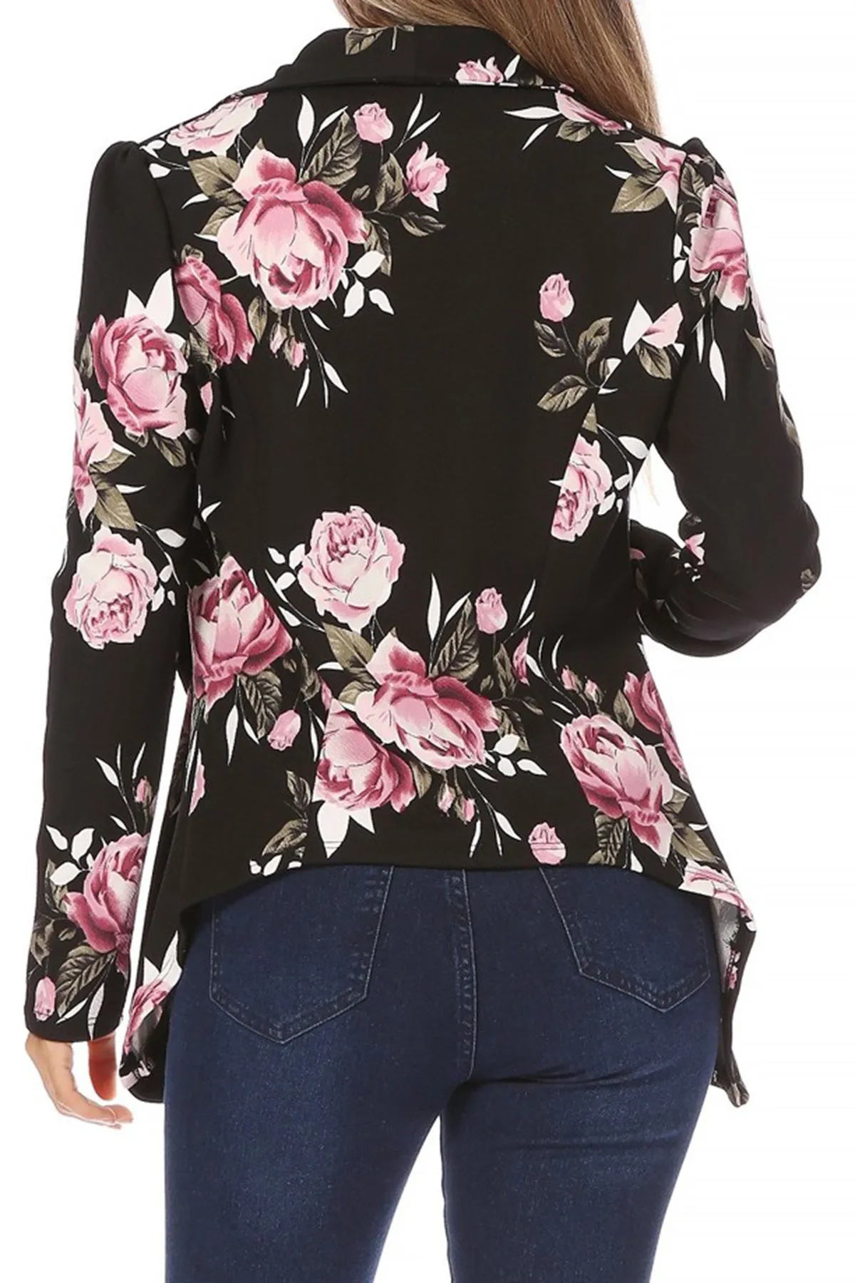 Women's Classic Floral Draped Open Front Lightweight Long Sleeve Blazer Jacket