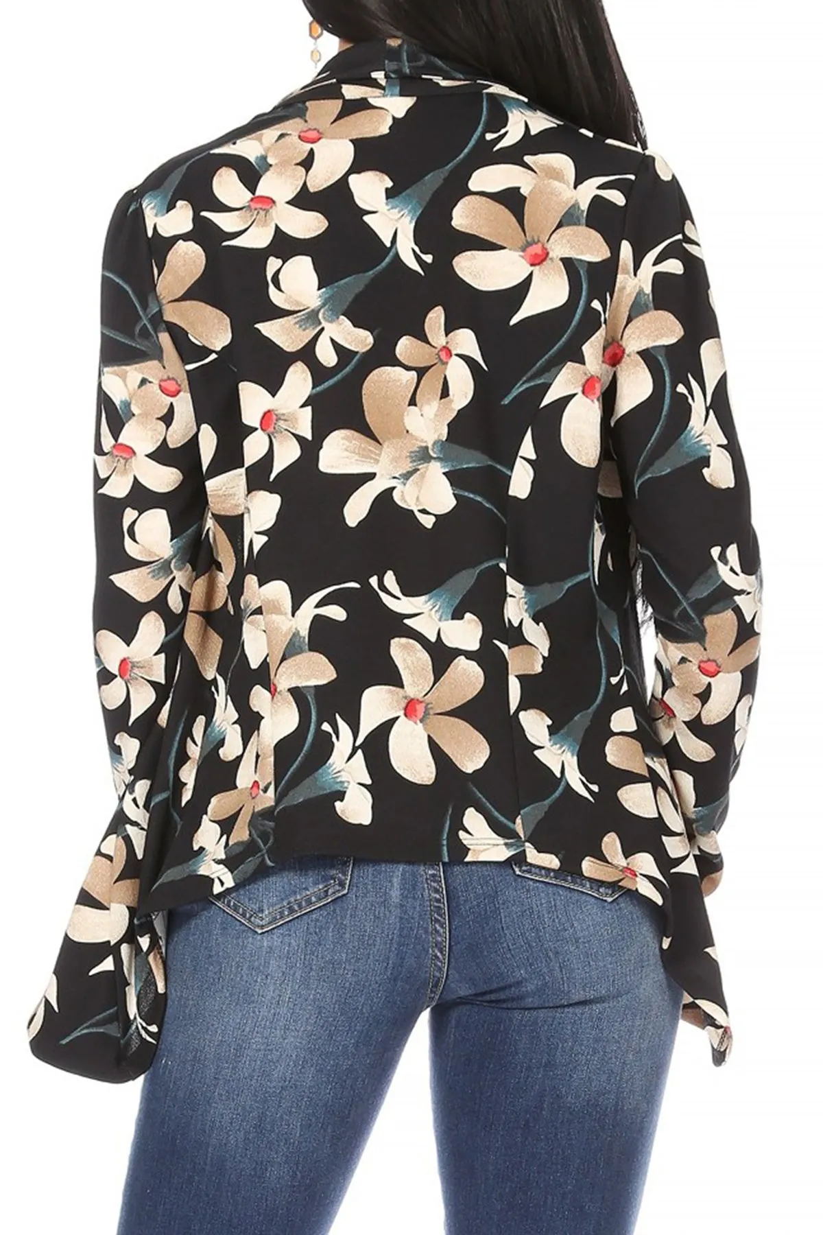 Women's Classic Floral Draped Open Front Lightweight Long Sleeve Blazer Jacket