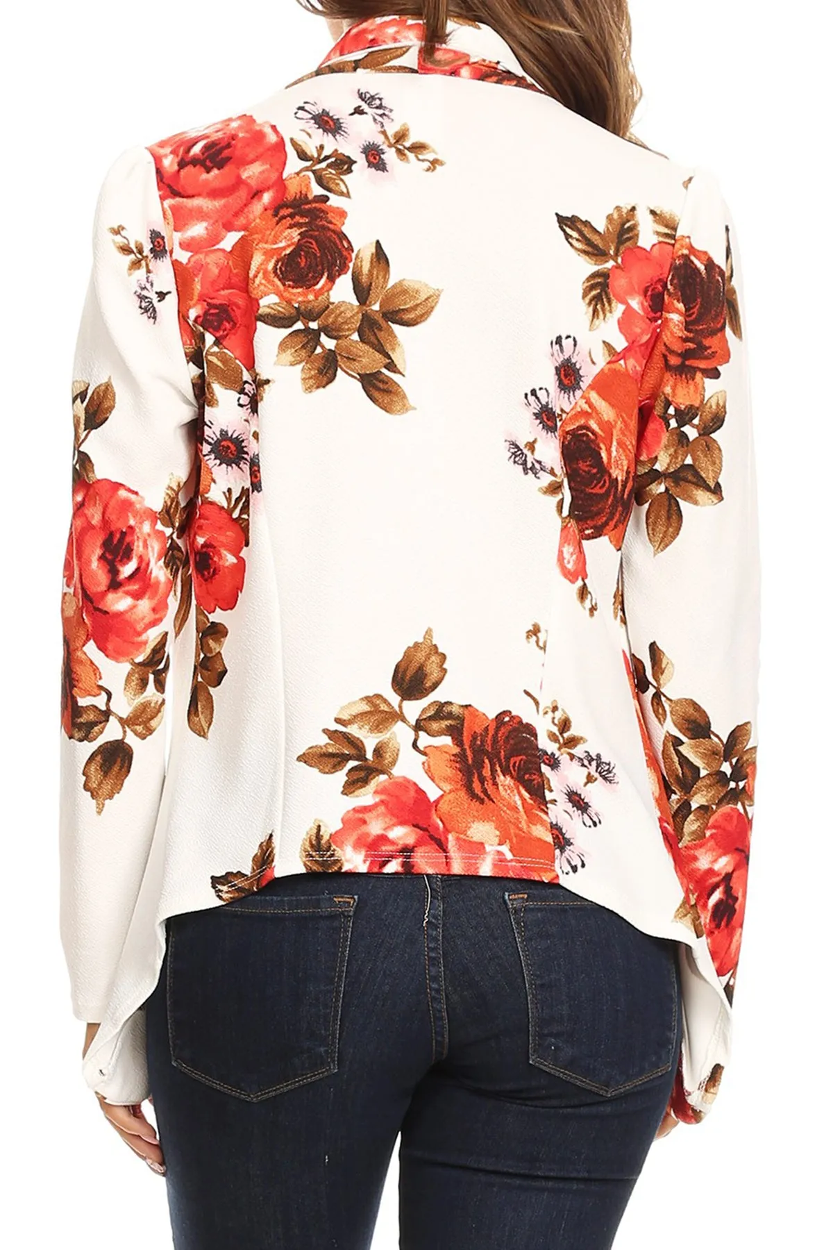 Women's Classic Floral Draped Open Front Lightweight Long Sleeve Blazer Jacket
