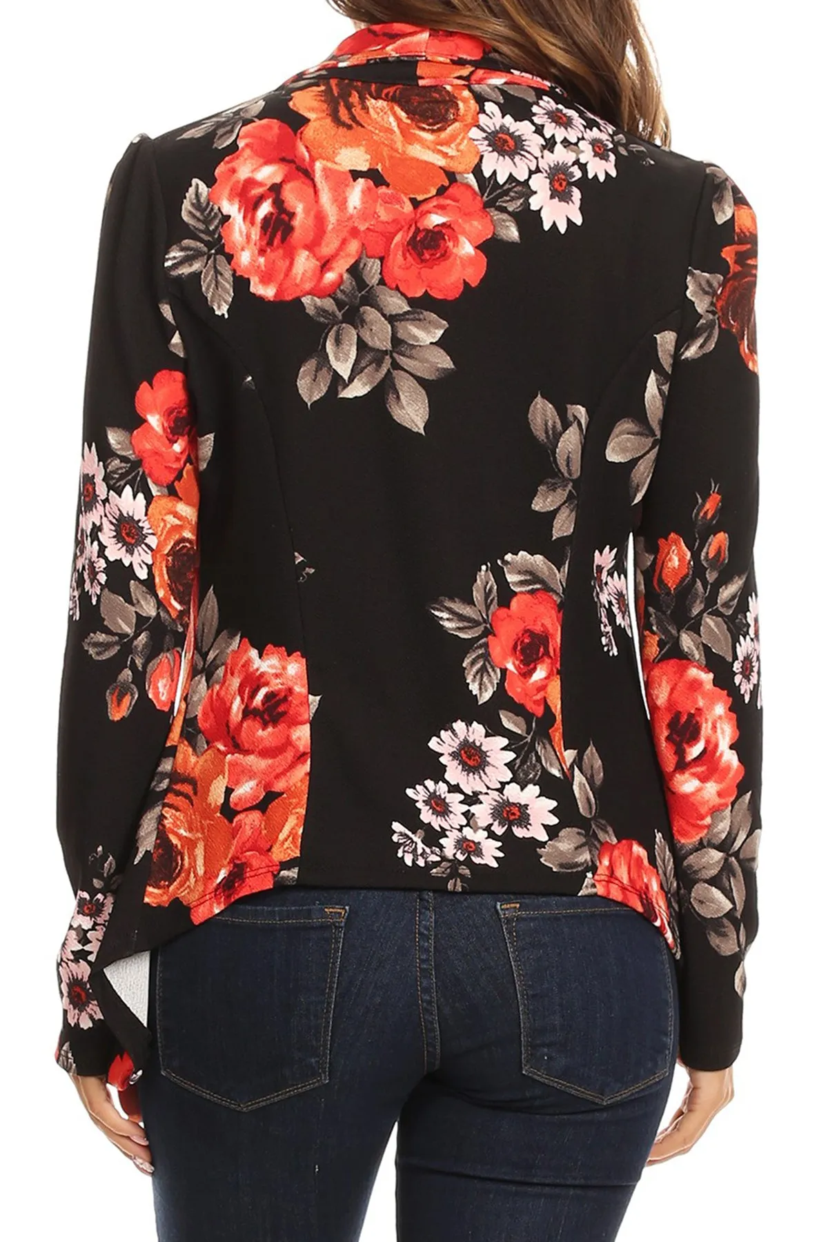 Women's Classic Floral Draped Open Front Lightweight Long Sleeve Blazer Jacket