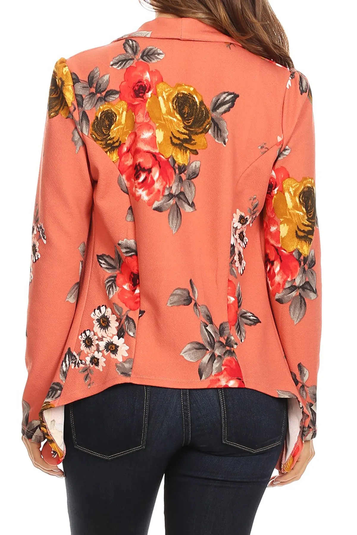 Women's Classic Floral Draped Open Front Lightweight Long Sleeve Blazer Jacket