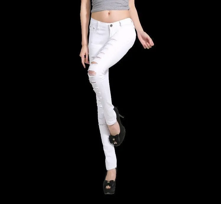 Women's Cotton Denim Ripped Punk Cut-Out Jeans