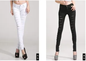 Women's Cotton Denim Ripped Punk Cut-Out Jeans