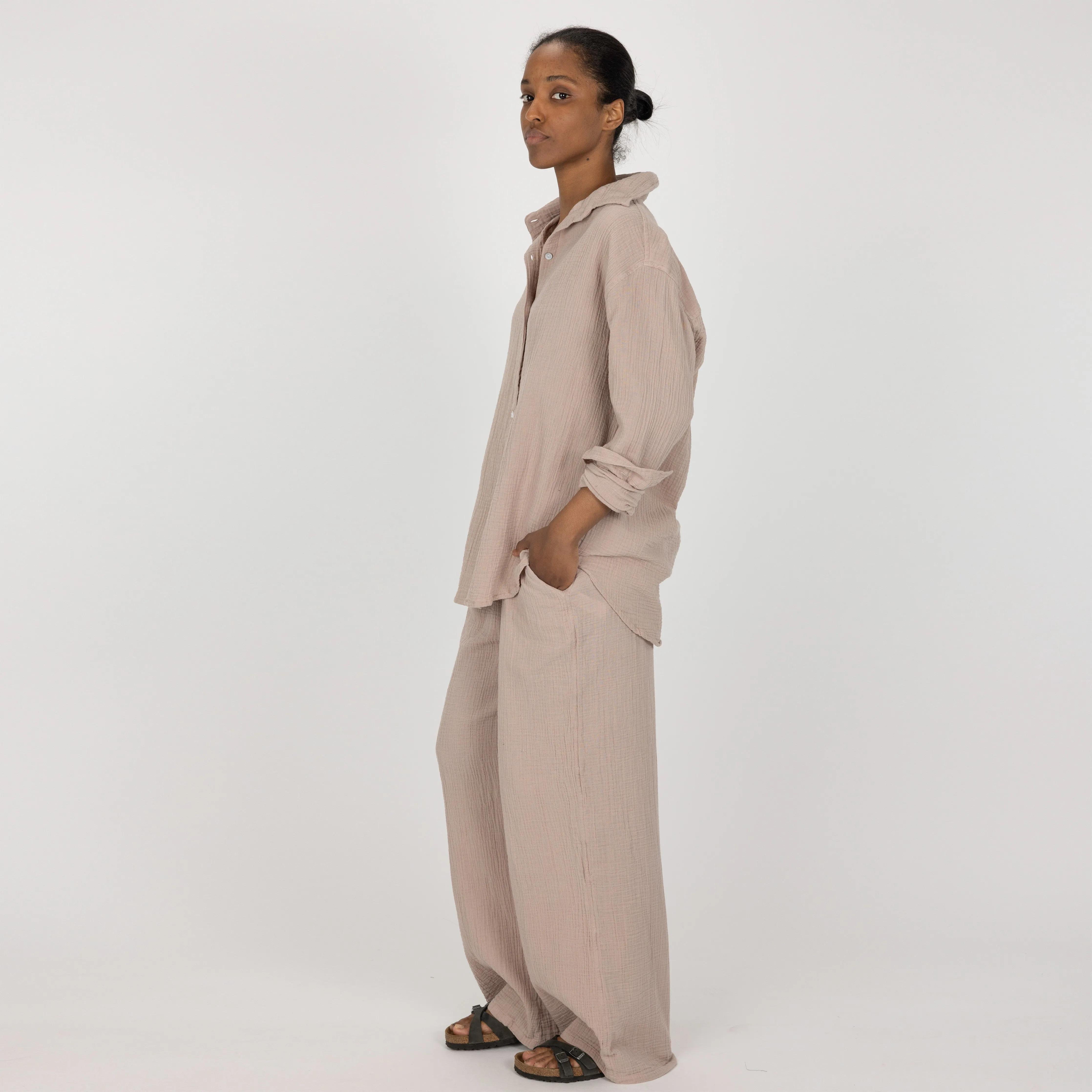 Womens Cotton Double Gauze Pants - Porpoise