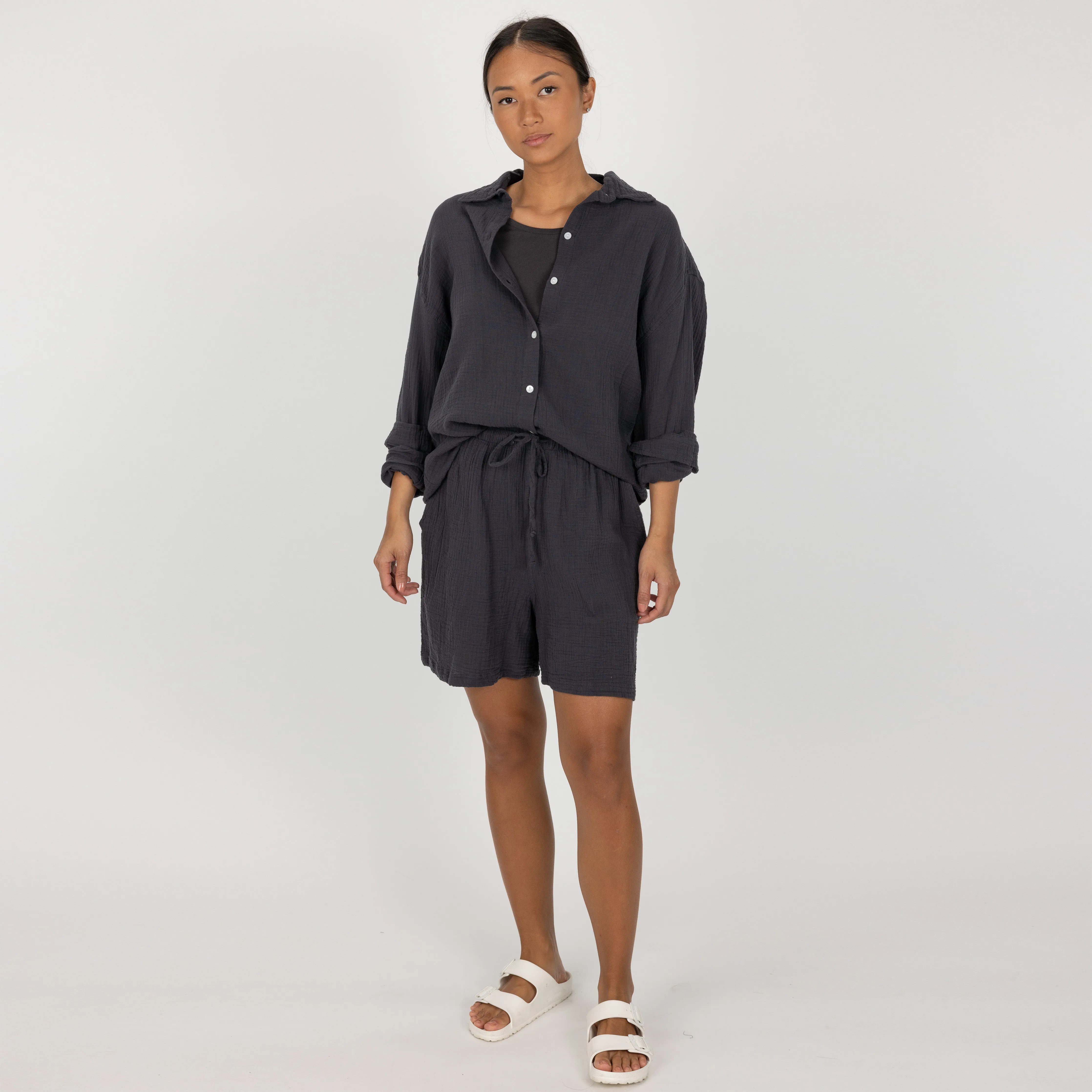 Womens Cotton Double Gauze Shorts - Raven
