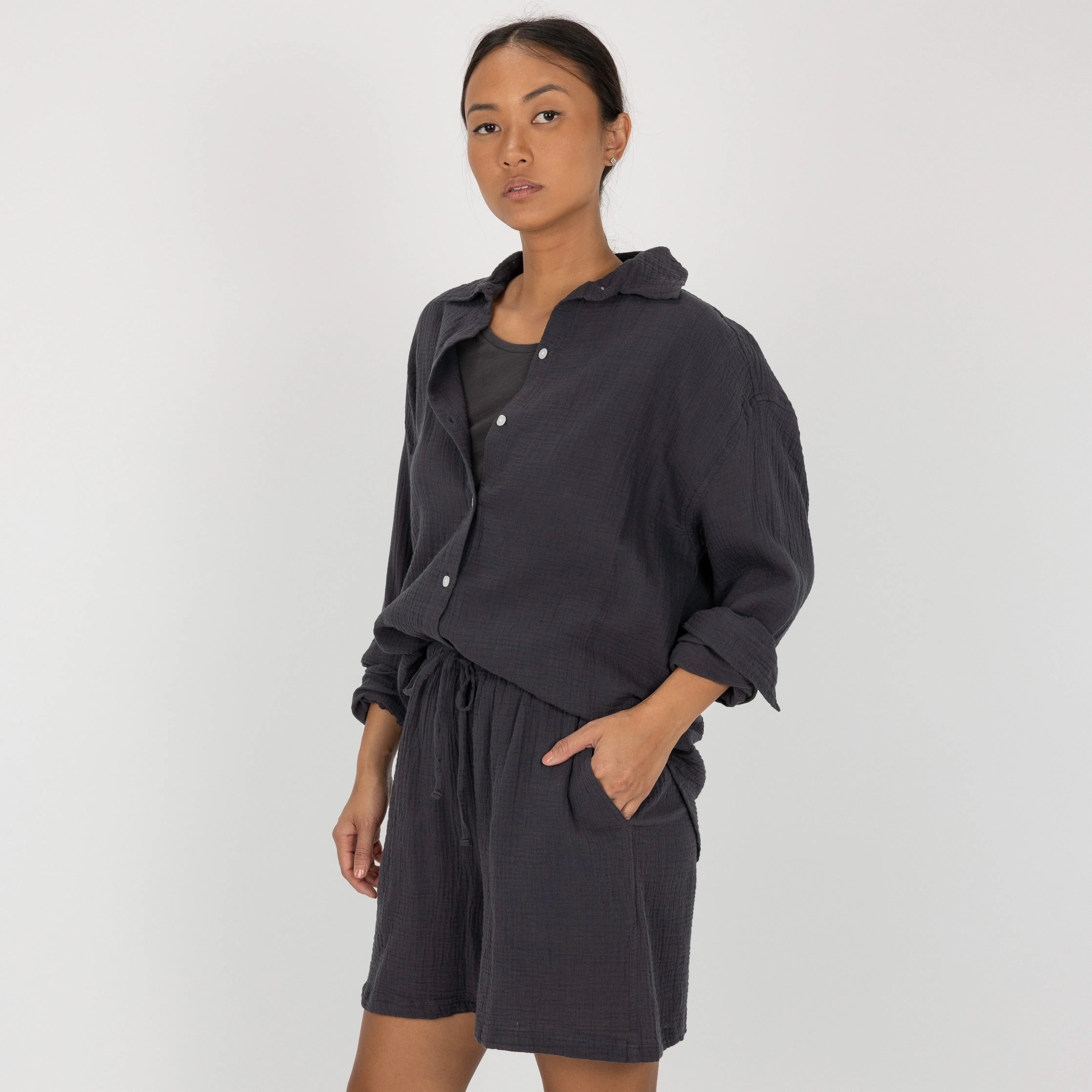 Womens Cotton Double Gauze Shorts - Raven