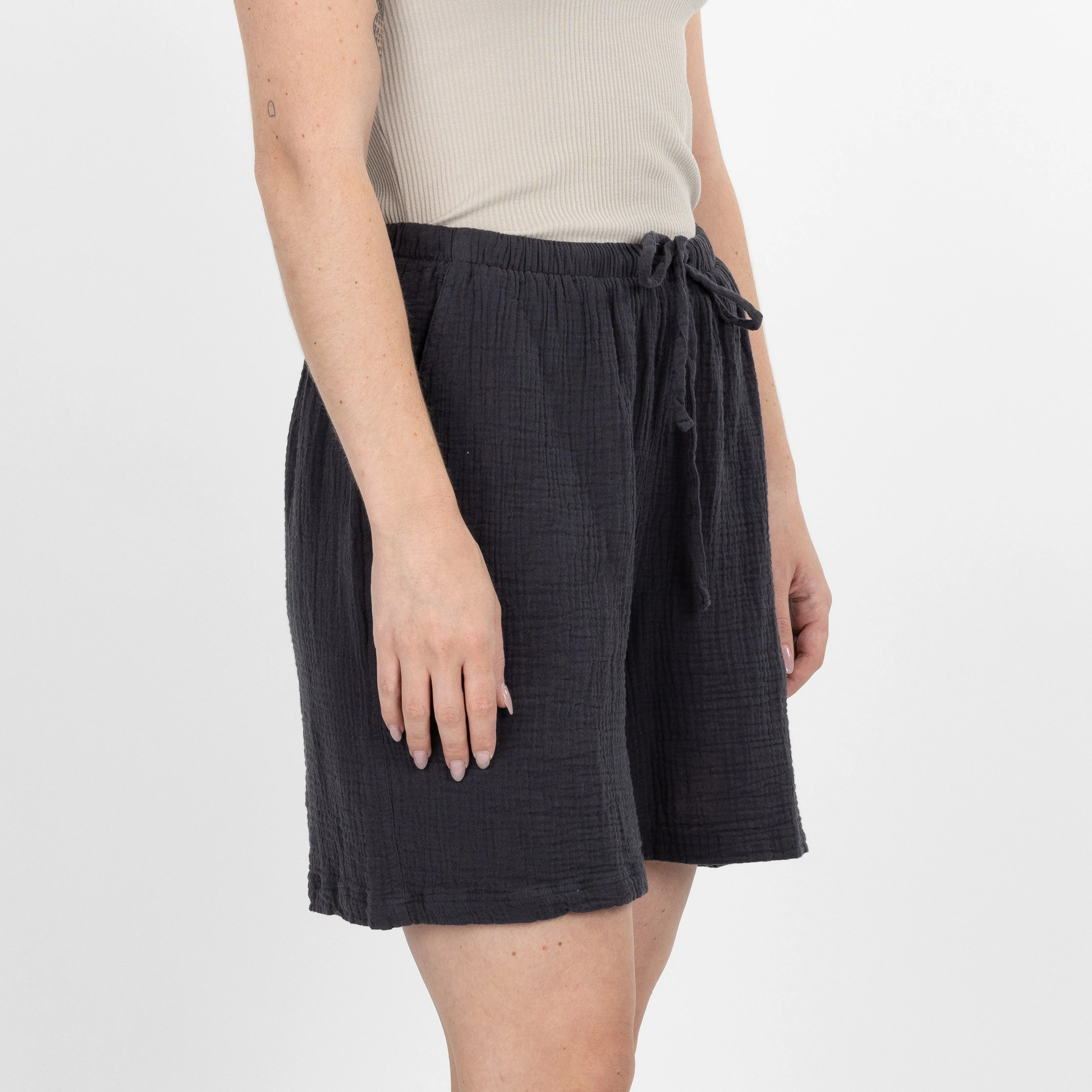Womens Cotton Double Gauze Shorts - Raven