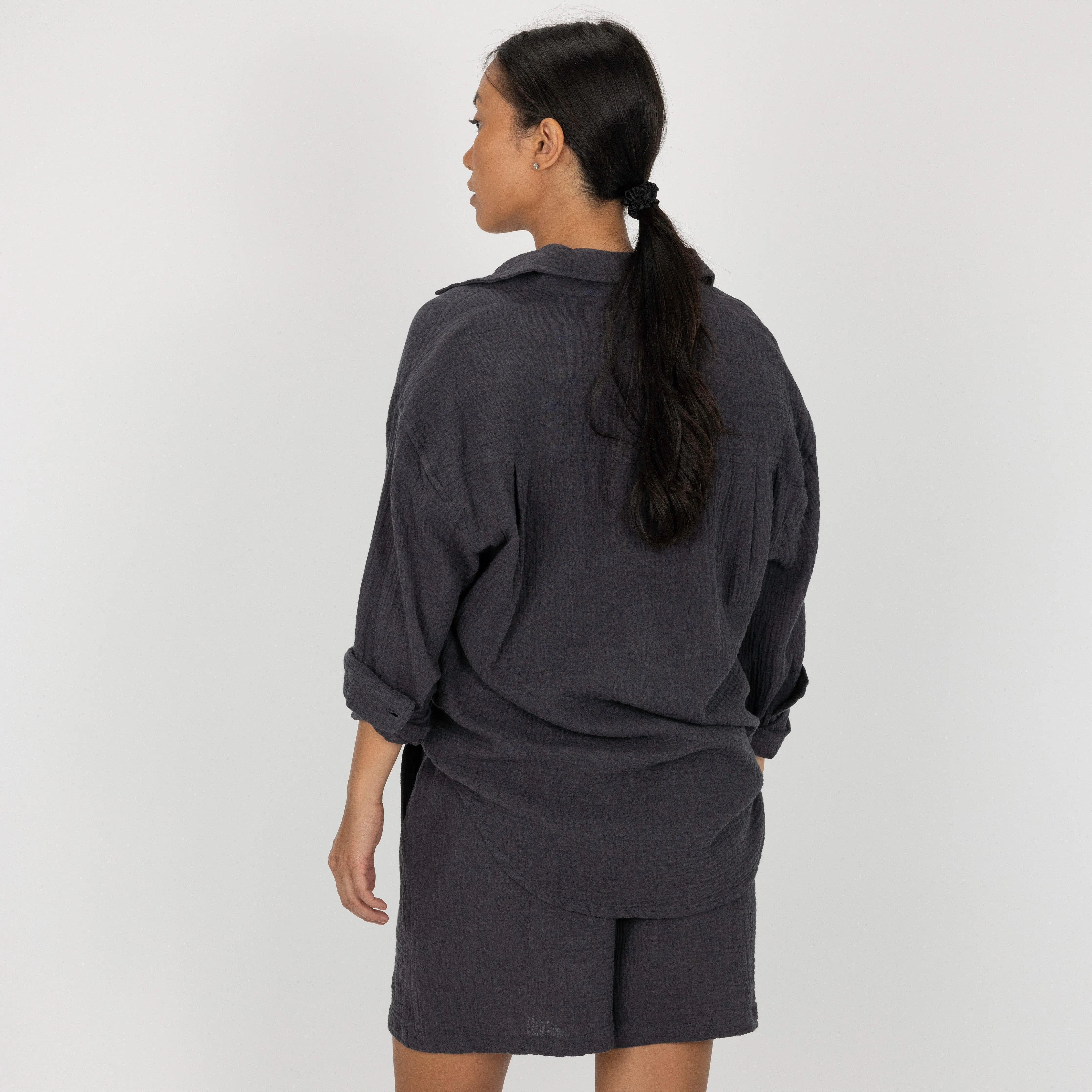 Womens Cotton Double Gauze Shorts - Raven