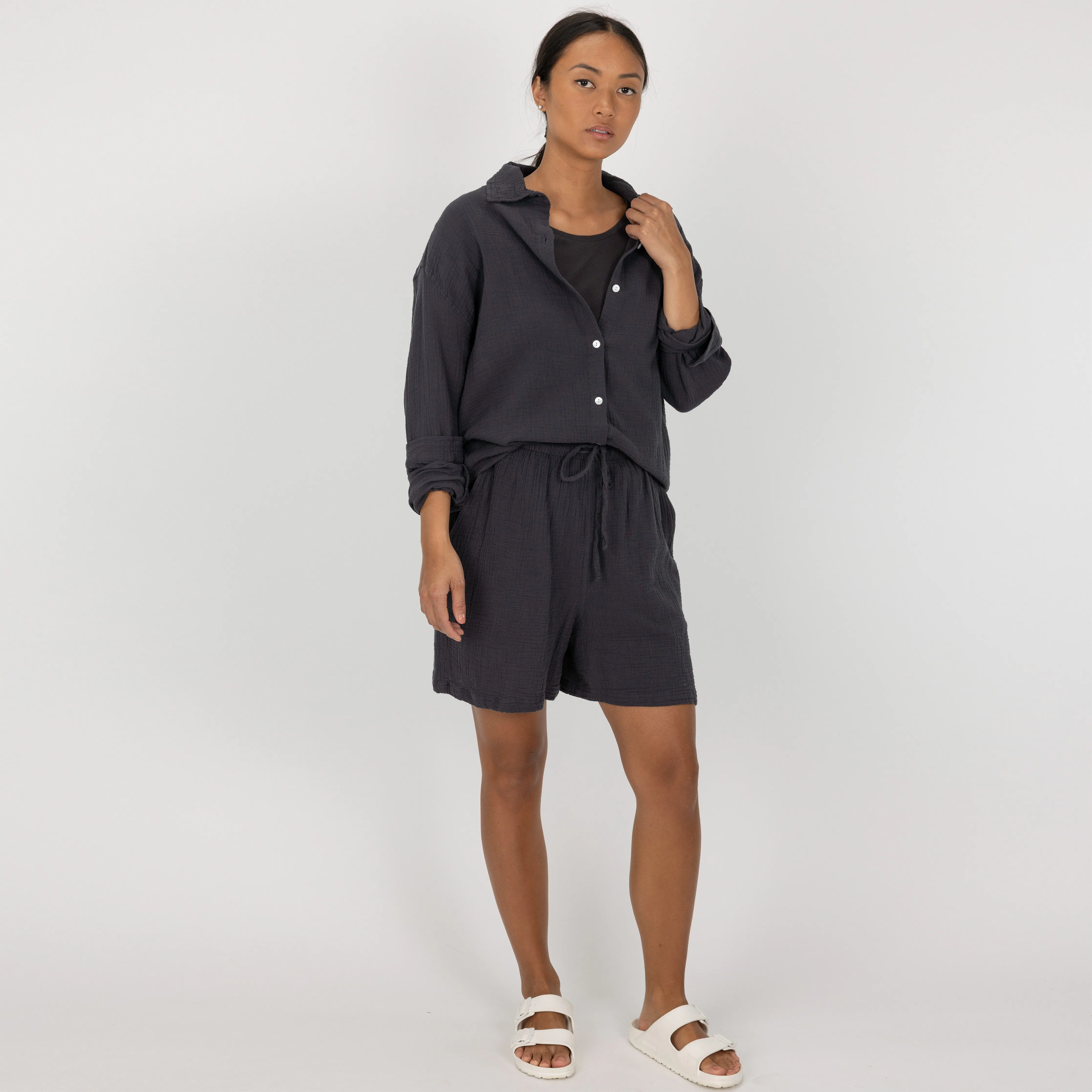 Womens Cotton Double Gauze Shorts - Raven