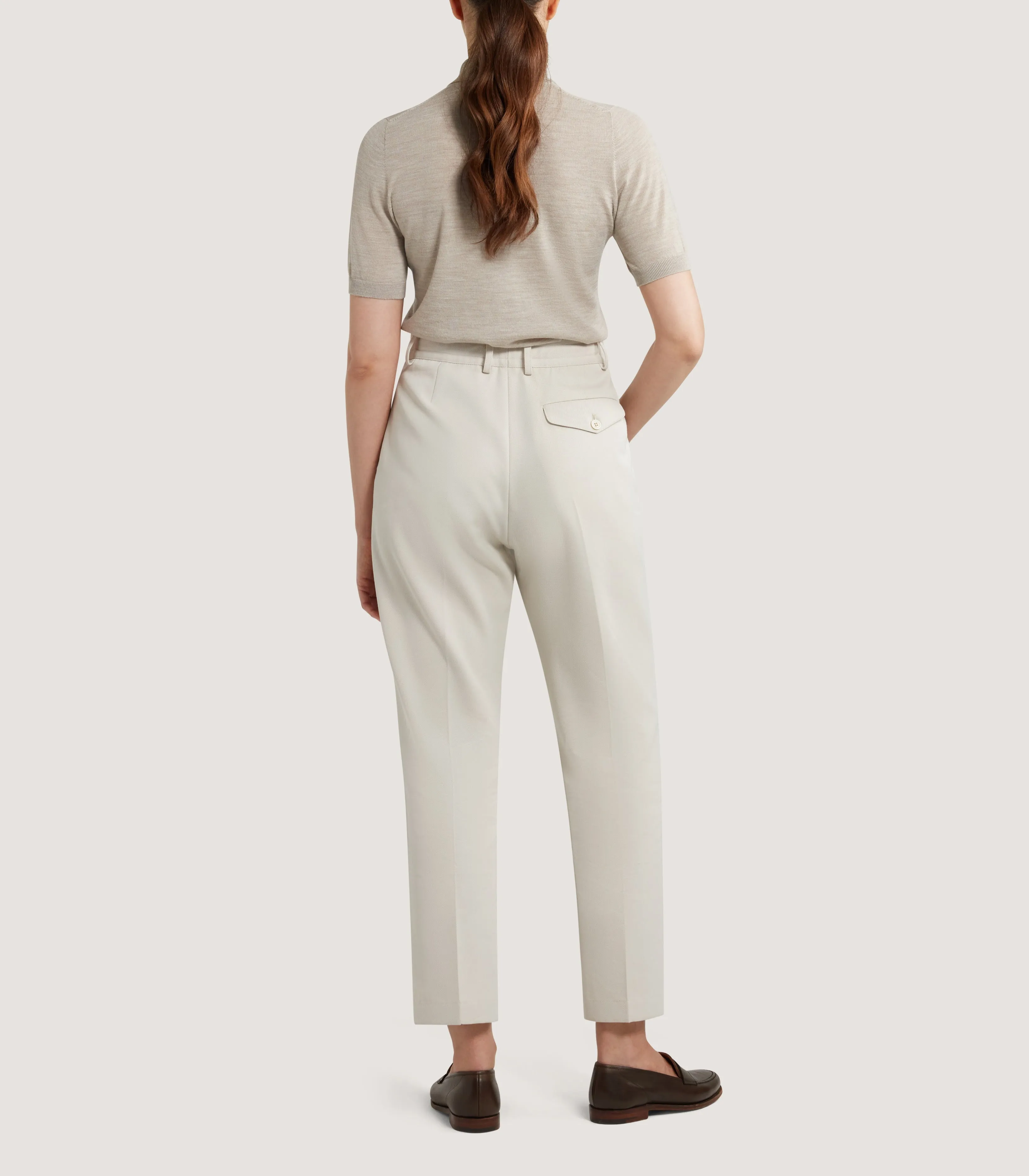 Women's Cotton Wool Flat Front Trouser in Pale Stone