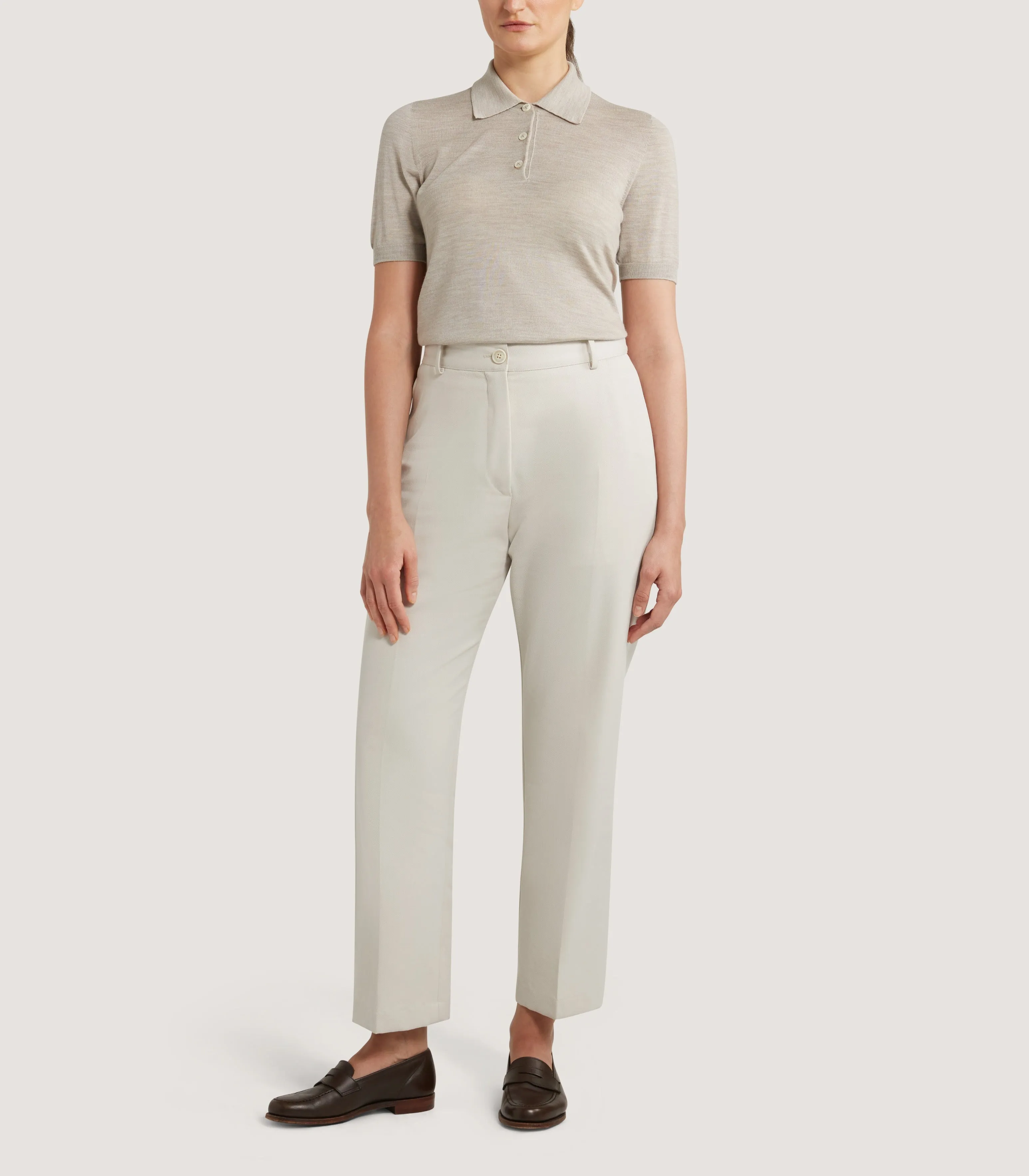 Women's Cotton Wool Flat Front Trouser in Pale Stone