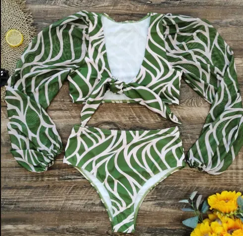 Women's Long Sleeve High Waisted Two Piece Bikini Set