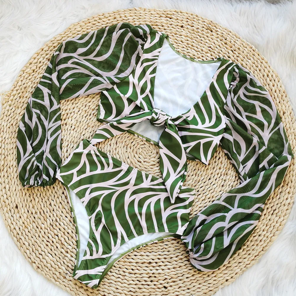 Women's Long Sleeve High Waisted Two Piece Bikini Set