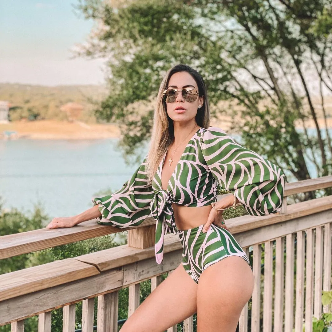 Women's Long Sleeve High Waisted Two Piece Bikini Set