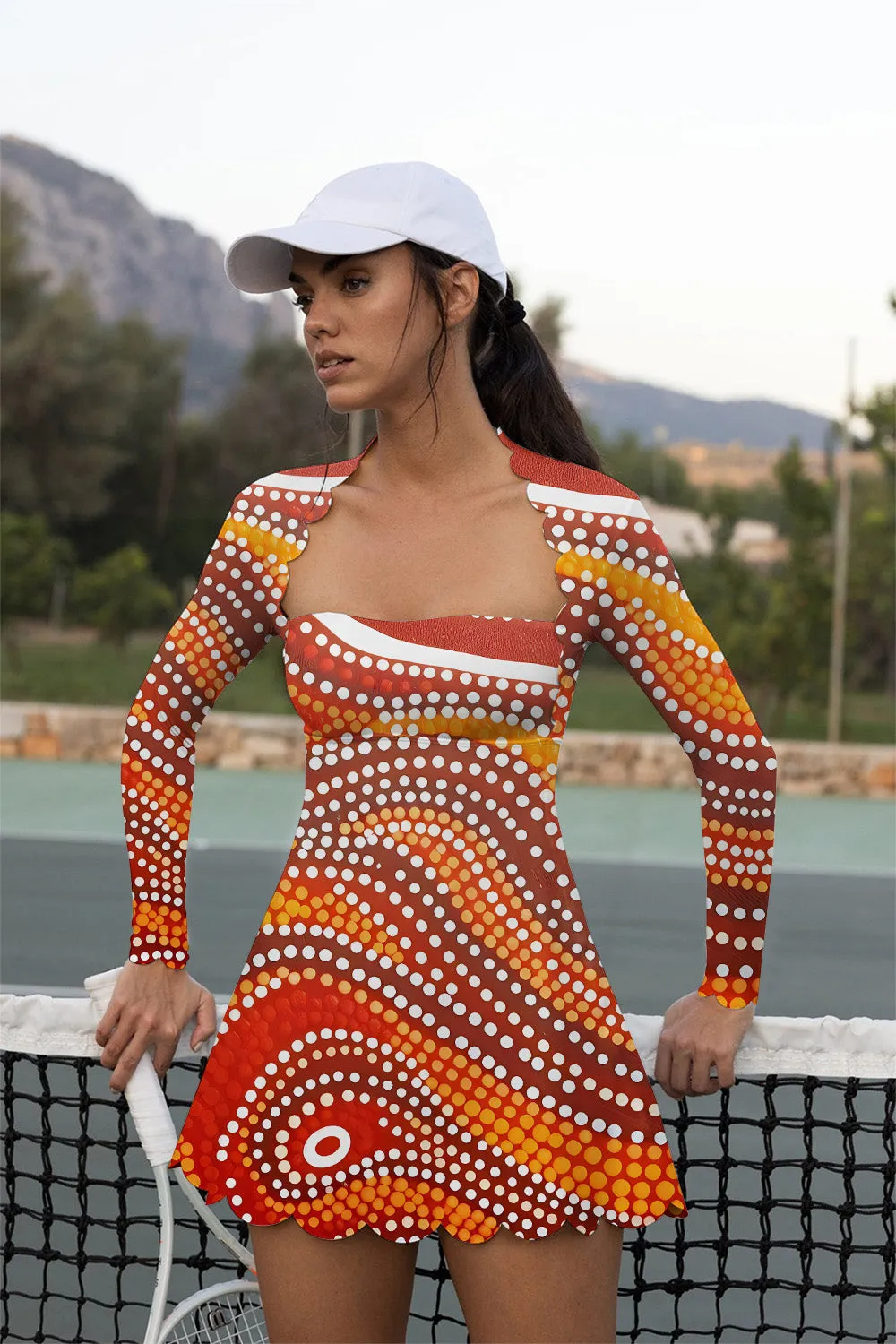 Women's Long-Sleeve Tennis Dress – Built-in Shorts & Bra, Sun Protection Activewear for Outdoor Sports
