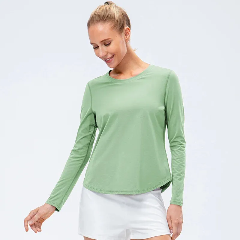 Women's Long Sleeve Yoga Top - Loose Gym Workout Training Blouse
