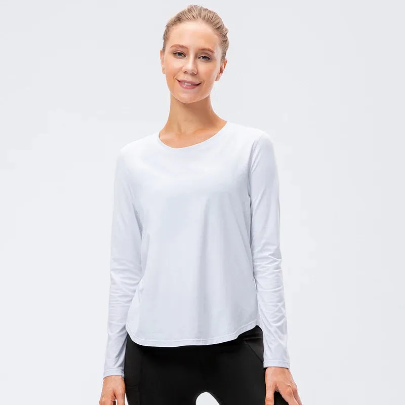 Women's Long Sleeve Yoga Top - Loose Gym Workout Training Blouse