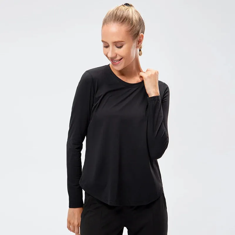 Women's Long Sleeve Yoga Top - Loose Gym Workout Training Blouse