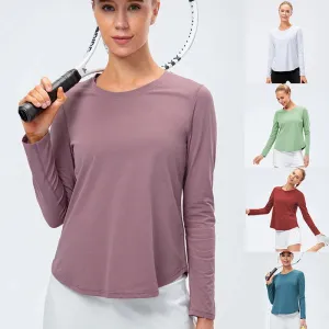 Women's Long Sleeve Yoga Top - Loose Gym Workout Training Blouse