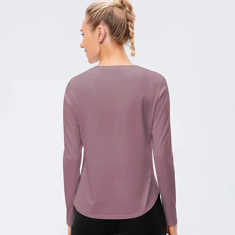 Women's Long Sleeve Yoga Top - Loose Gym Workout Training Blouse