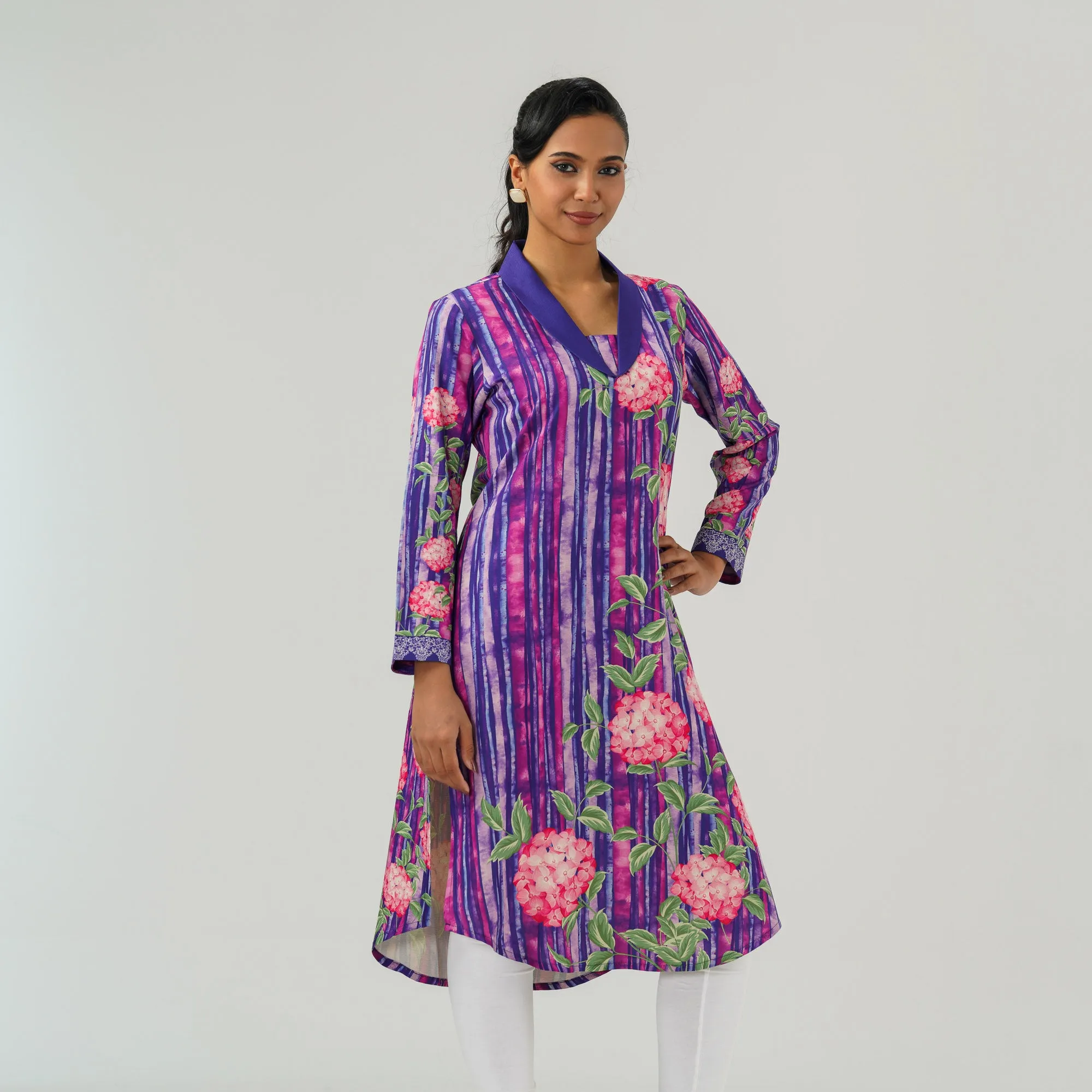 Womens Purple Printed Kurti