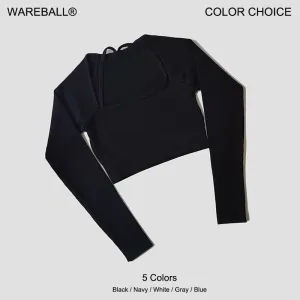 Women's Seamless Long Sleeve Crop Top - Shoulder Strap Fitness Shirt