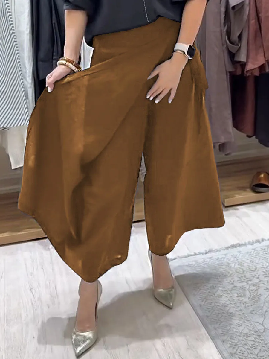 Women's Solid Color Casual Linen Lace-Up Wide Leg Pants
