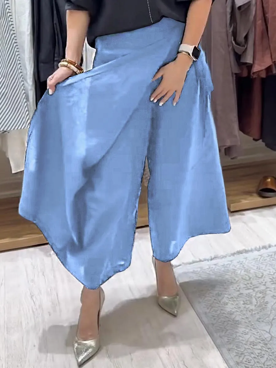 Women's Solid Color Casual Linen Lace-Up Wide Leg Pants