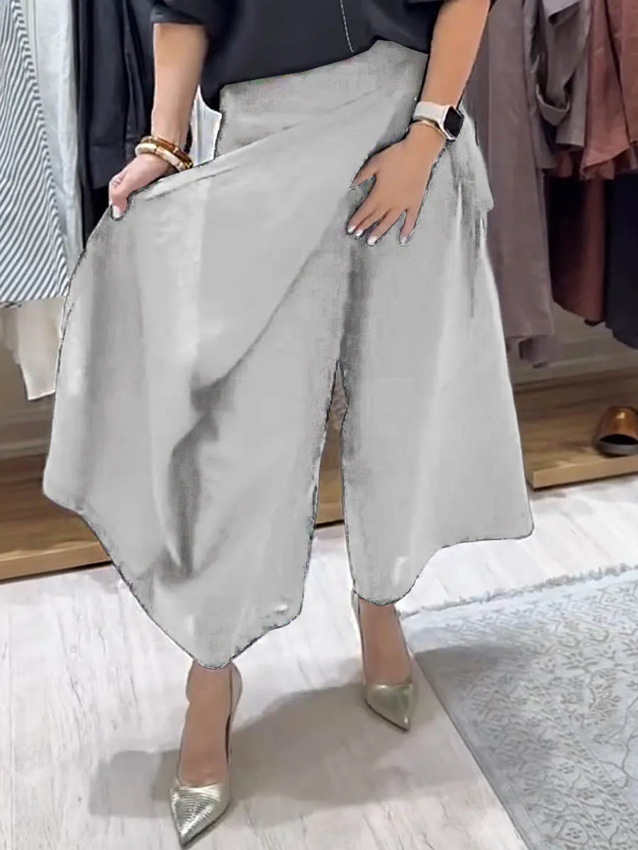 Women's Solid Color Casual Linen Lace-Up Wide Leg Pants
