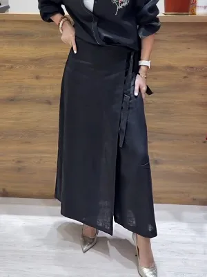 Women's Solid Color Casual Linen Lace-Up Wide Leg Pants