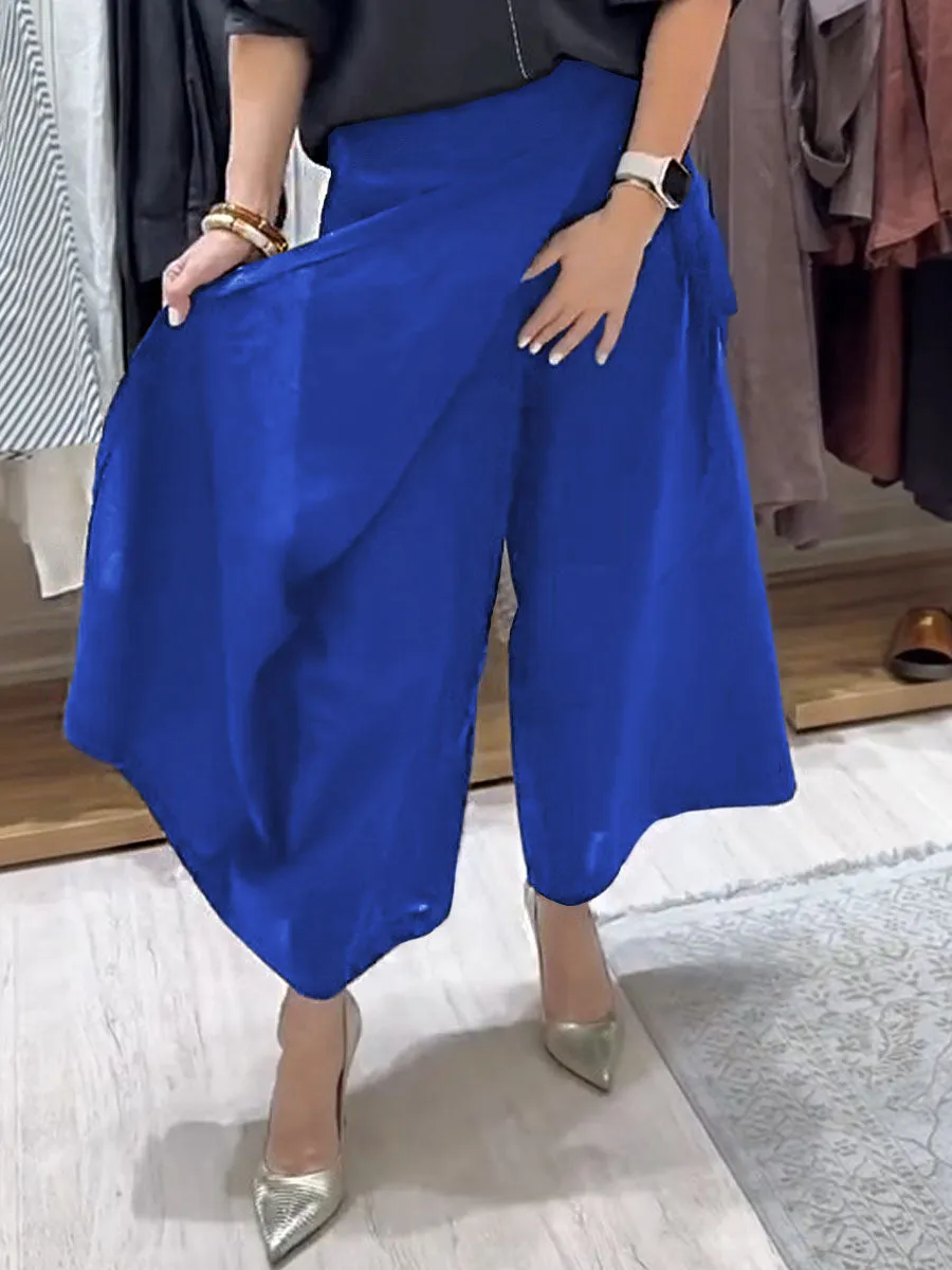 Women's Solid Color Casual Linen Lace-Up Wide Leg Pants
