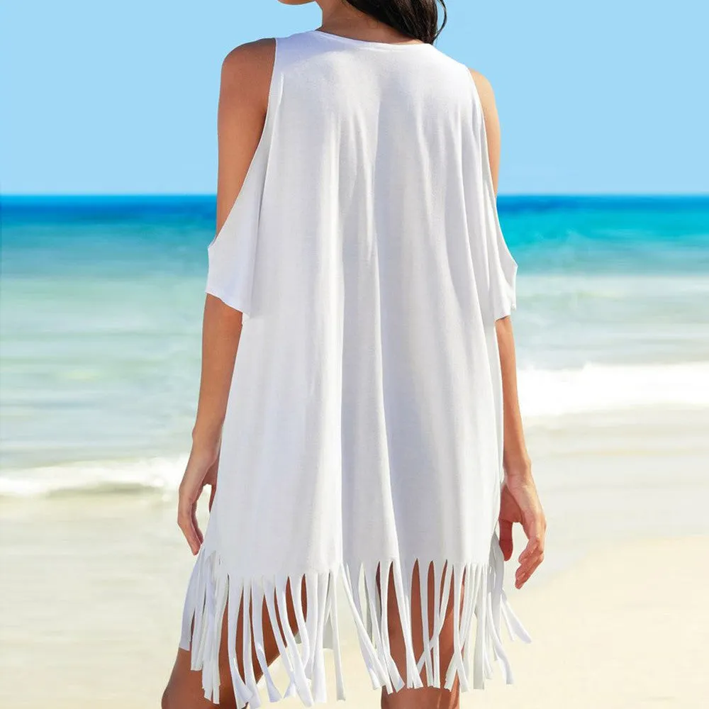 Womens Tassel Letters Print Baggy Swimwear Bikini Cover