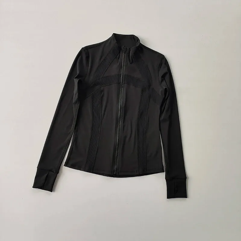 Women's Vertical Collar Slim Fit Yoga Jacket - Fast-Drying Running Zipper Coat