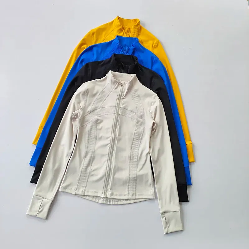 Women's Vertical Collar Slim Fit Yoga Jacket - Fast-Drying Running Zipper Coat