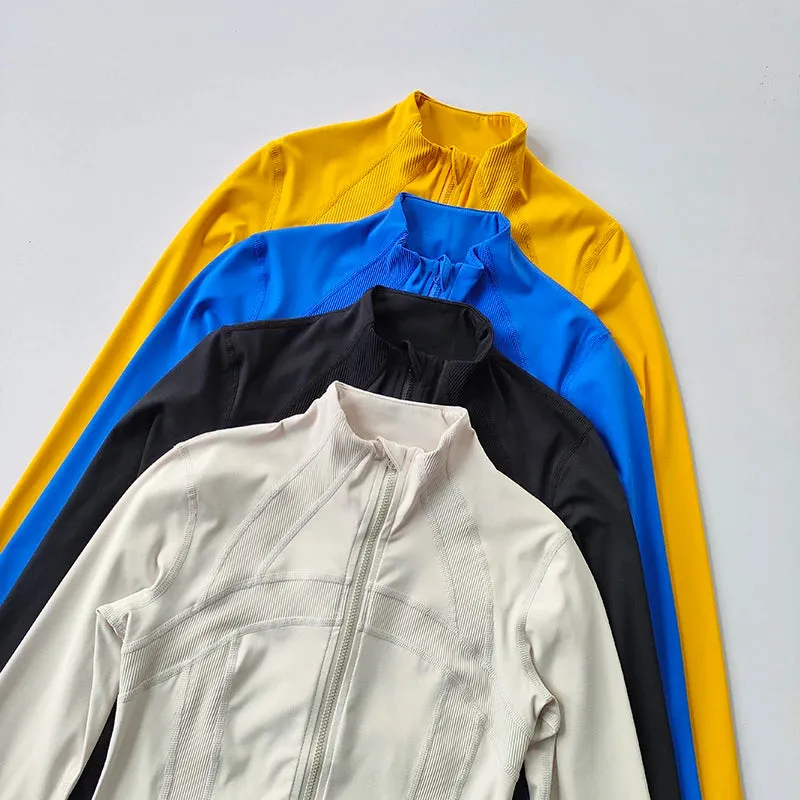 Women's Vertical Collar Slim Fit Yoga Jacket - Fast-Drying Running Zipper Coat