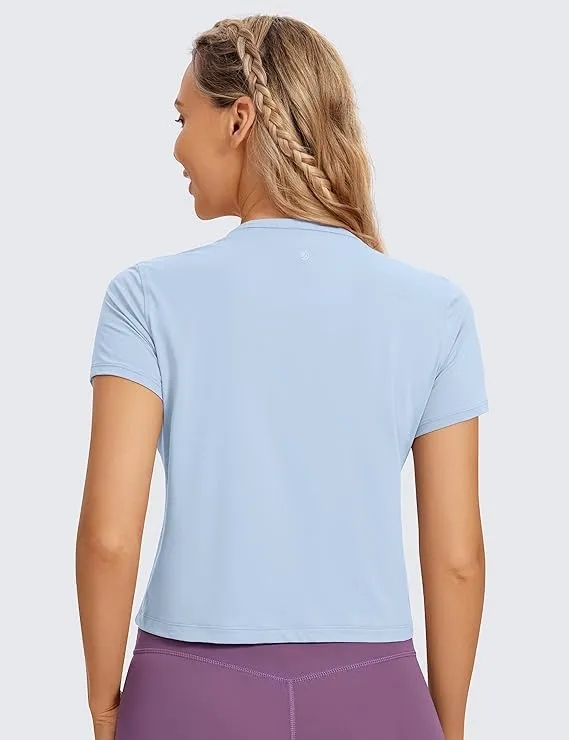 Women's Workout Crop Top T-Shirt Yoga Running Basic Tee Sky Blue