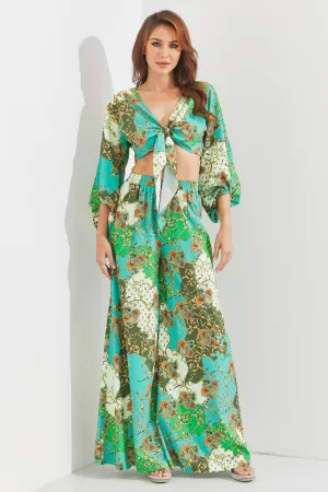 Woven Print 3/4 Sleeve Top and Pants Set